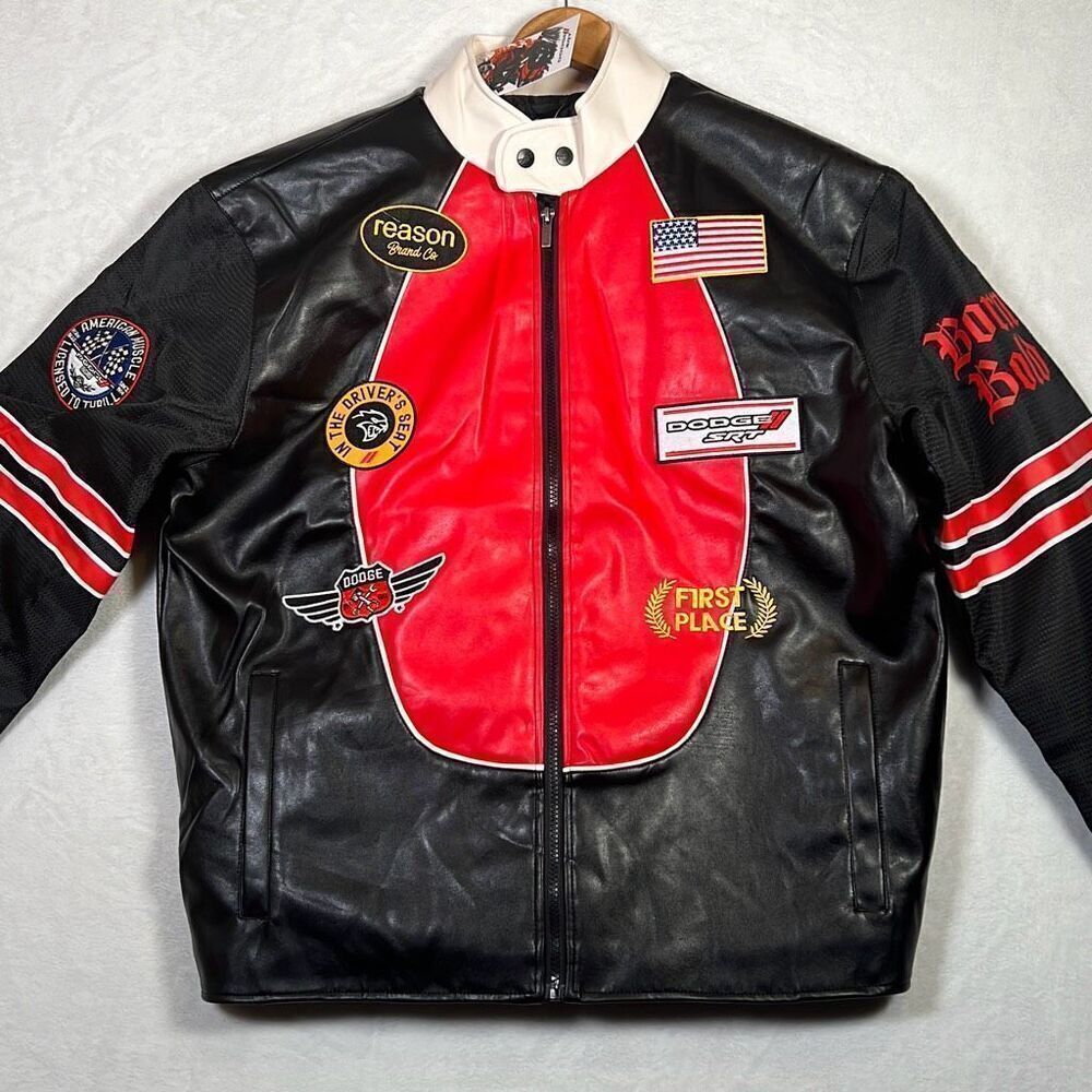 Dodge & Chrysler X Reason Born‎ Bold Vegan Leather Racing Moto Jacket NWT Men XL